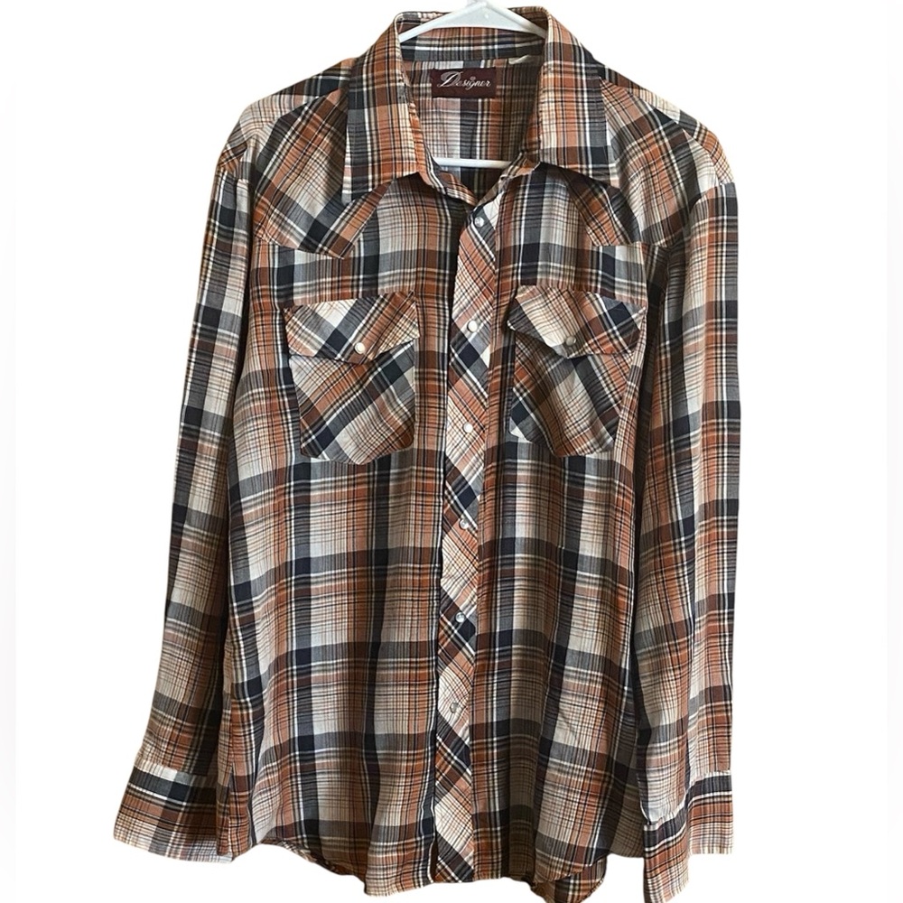 Designer Brand Western Shirt Plaid Brown Large